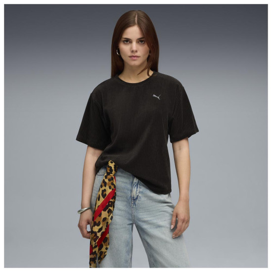 Puma Γυναικεία κοντομάνικη μπλούζα Essentials Elevated Relaxed Velour Rib Tee Puma Γυναικεία κοντομάνικη μπλούζα Essentials Elevated Relaxed Velour Rib Tee